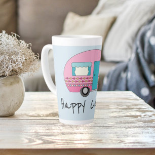Cute Happy Camper Pink RV   Latte Mug