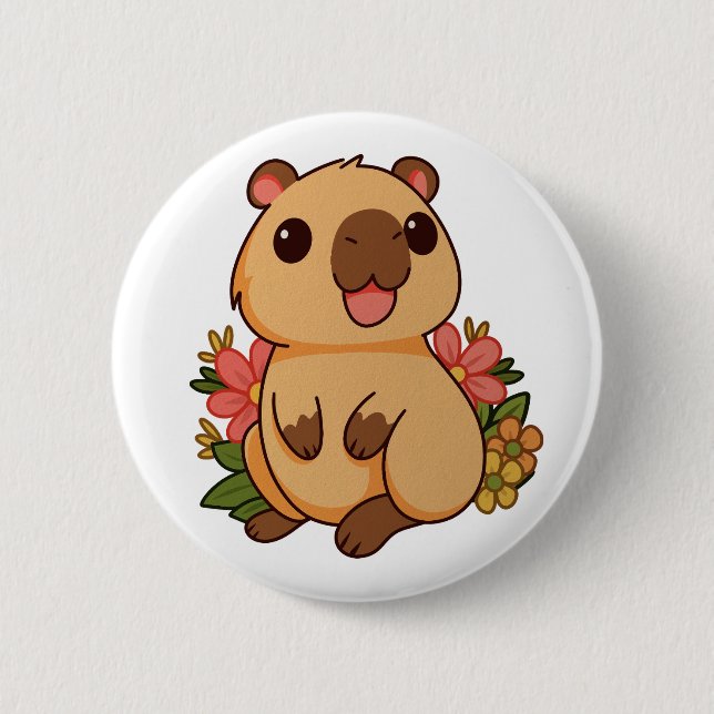 Cute Happy Capybara Drawing 6 Cm Round Badge (Front)