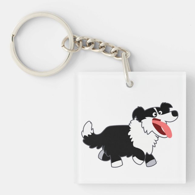 Cute Happy Cartoon Border Collie Acrylic Keychain (Front)