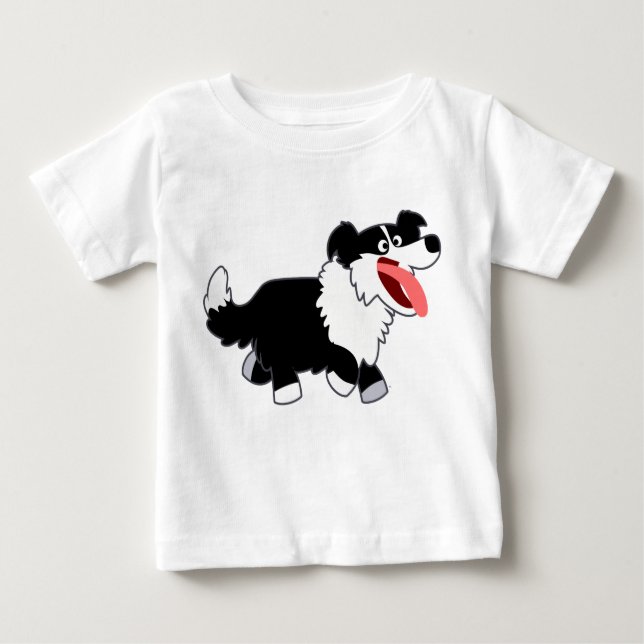 Cute Happy Cartoon Border Collie Baby T-Shirt (Front)