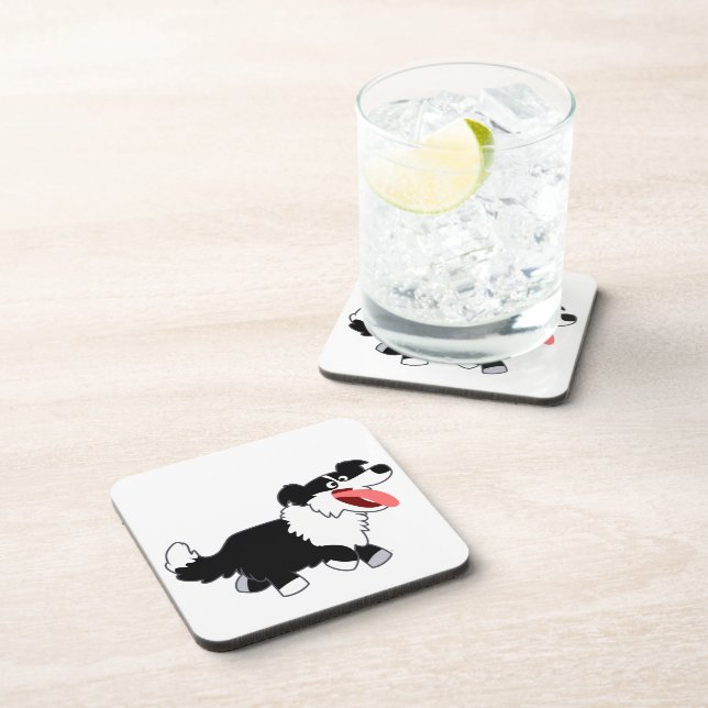 Cute Happy Cartoon Border Collie Coasters Set (Right Side)