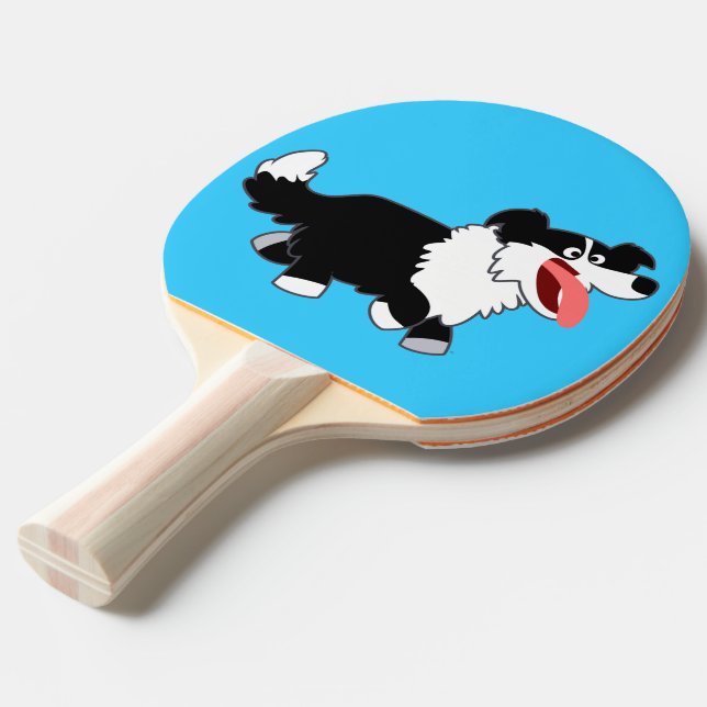 Cute Happy Cartoon Border Collie Ping Pong Paddle (Front Angle)