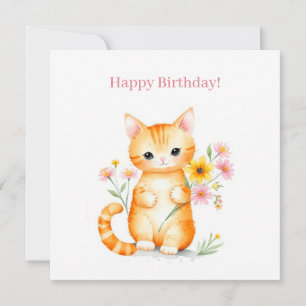 Cute Happy Cartoon Cat Kitten Birthday Thank You Card