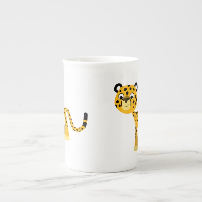 Cute Happy Cartoon Cheetah Bone China Mug (Front)