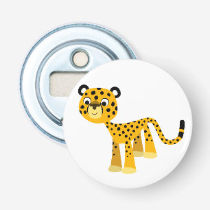 Cute Happy Cartoon Cheetah Button Bottle Opener