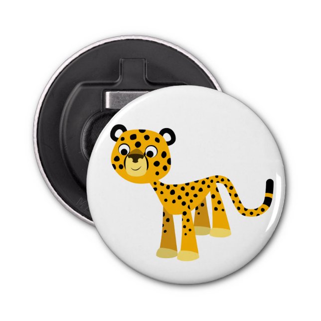 Cute Happy Cartoon Cheetah Button Bottle Opener (Front)