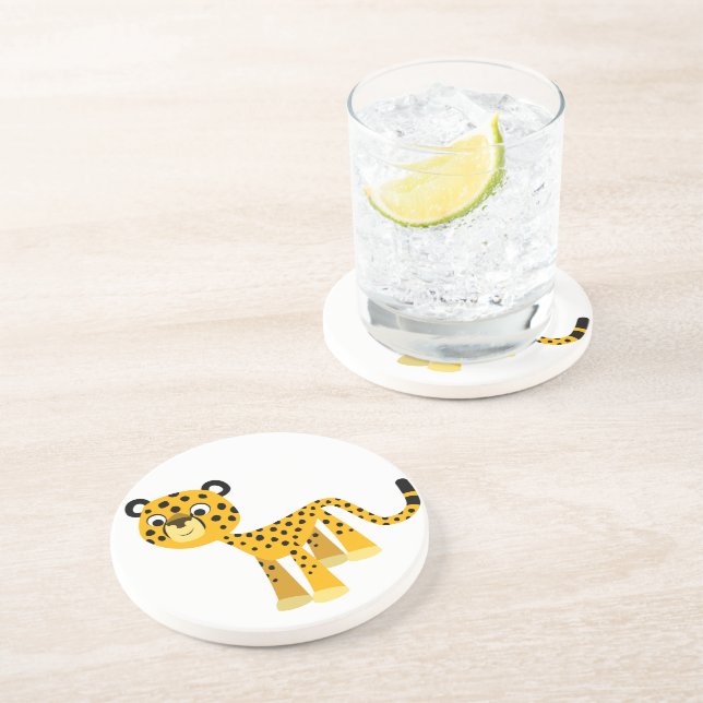 Cute Happy Cartoon Cheetah Coaster (Side)