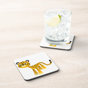 Cute Happy Cartoon Cheetah Coasters Set
