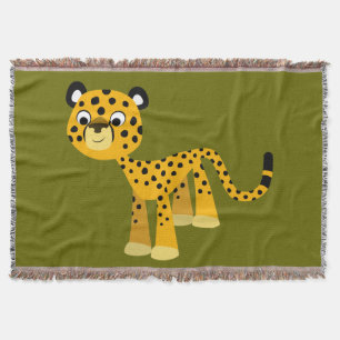 Cute Happy Cartoon Cheetah Throw Blanket