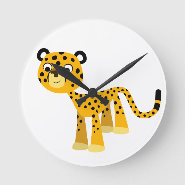 Cute Happy Cartoon Cheetah Wall Clock (Front)