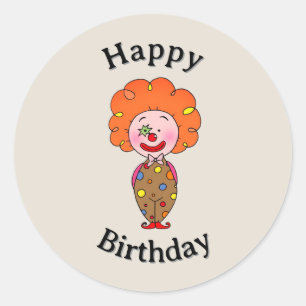 Cute Happy Cartoon Clown Birthday Classic Round Sticker