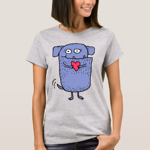 Cute & Happy Cartoon Dog with Pink Heart T-Shirt