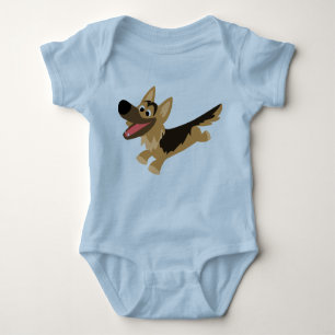 Cute Happy Cartoon German Shepherd Baby T-Shirt Baby Bodysuit