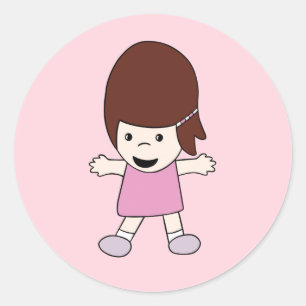 Cute Happy Cartoon Girl in a Pink Dress Sticker