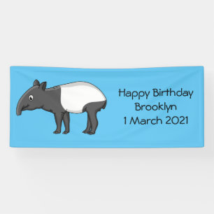 Cute happy cartoon tapir illustration banner