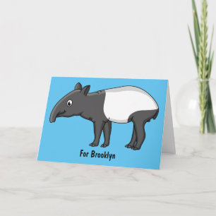 Cute happy cartoon tapir illustration card