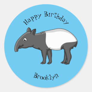 Cute happy cartoon tapir illustration classic round sticker