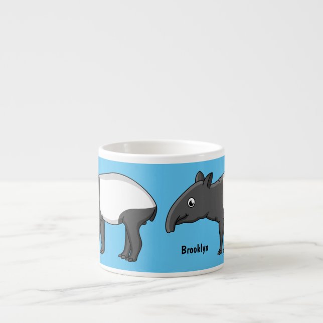 Cute happy cartoon tapir illustration  espresso cup (Front)
