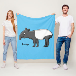 Cute happy cartoon tapir illustration fleece blanket