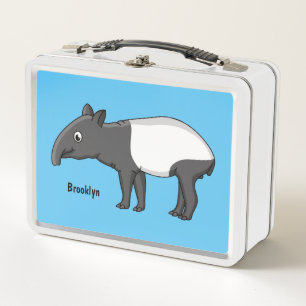 Cute happy cartoon tapir illustration metal lunch box