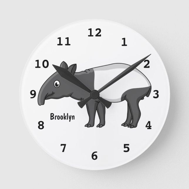 Cute happy cartoon tapir illustration round clock (Front)