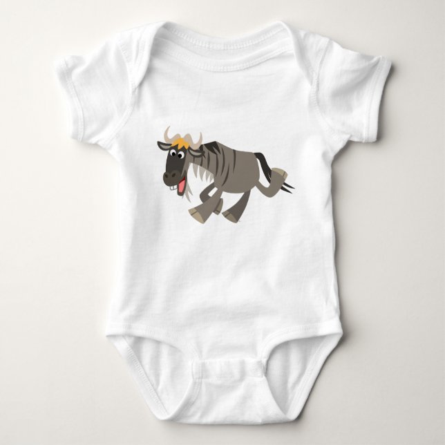 Cute Happy Cartoon Wildebeest Baby Bodysuit (Front)