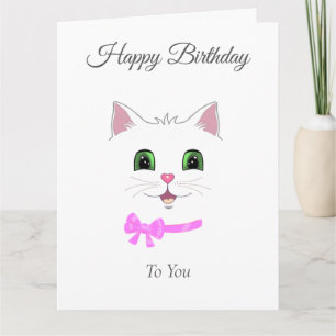 Cute Happy Cat Face Birthday on White Card