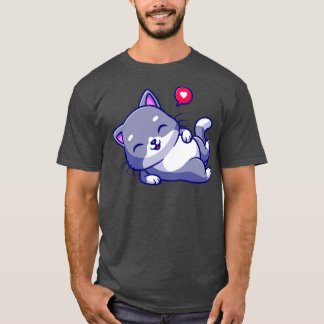 Cute Happy Cat Laying Cartoon T-Shirt