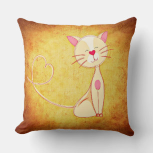 Cute happy Cat with a Heart Tail Cushion