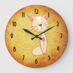 Cute happy Cat with a Heart Tail Large Clock