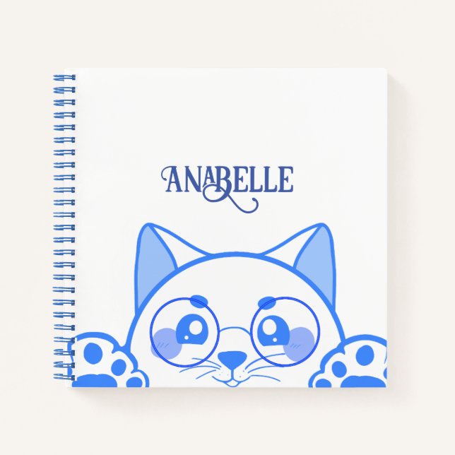 Cute Happy  Cat With Round Glasses Notebook (Front)
