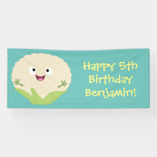 Cute happy cauliflower vegetable cartoon banner