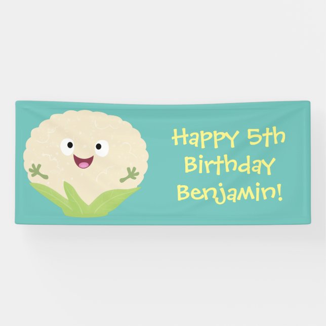 Cute happy cauliflower vegetable cartoon banner (Horizontal)