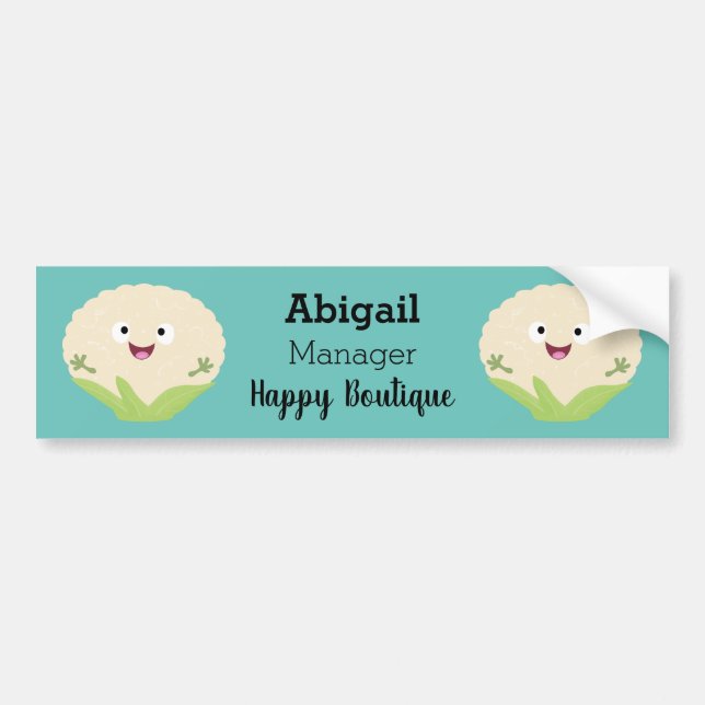 Cute happy cauliflower vegetable cartoon bumper sticker (Front)