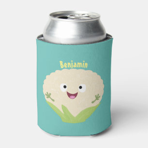Cute happy cauliflower vegetable cartoon can cooler