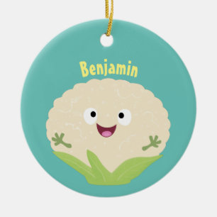 Cute happy cauliflower vegetable cartoon  ceramic ornament