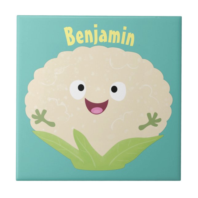 Cute happy cauliflower vegetable cartoon ceramic tile (Front)