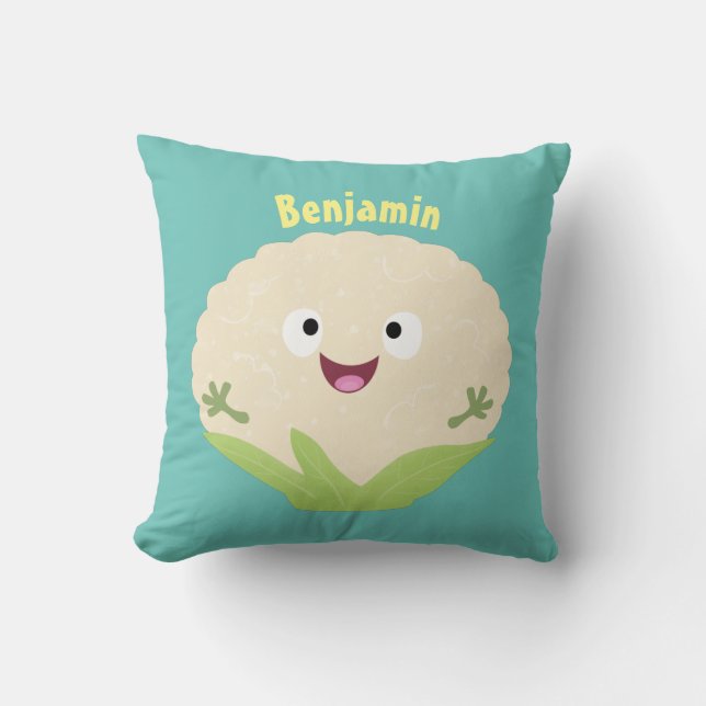 Cute happy cauliflower vegetable cartoon  cushion (Front)