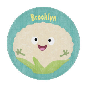 Cute happy cauliflower vegetable cartoon cutting board