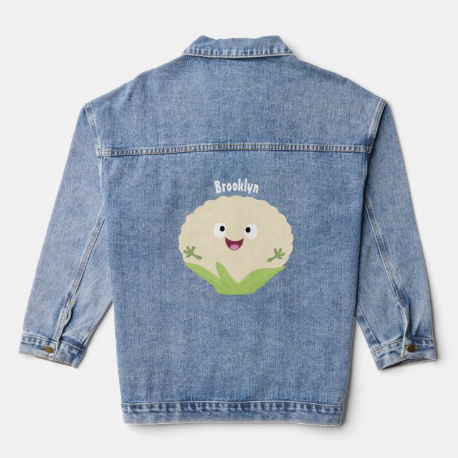 Cute happy cauliflower vegetable cartoon denim jacket (Back)