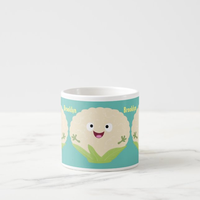 Cute happy cauliflower vegetable cartoon espresso cup (Front)