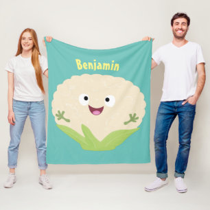 Cute happy cauliflower vegetable cartoon fleece blanket
