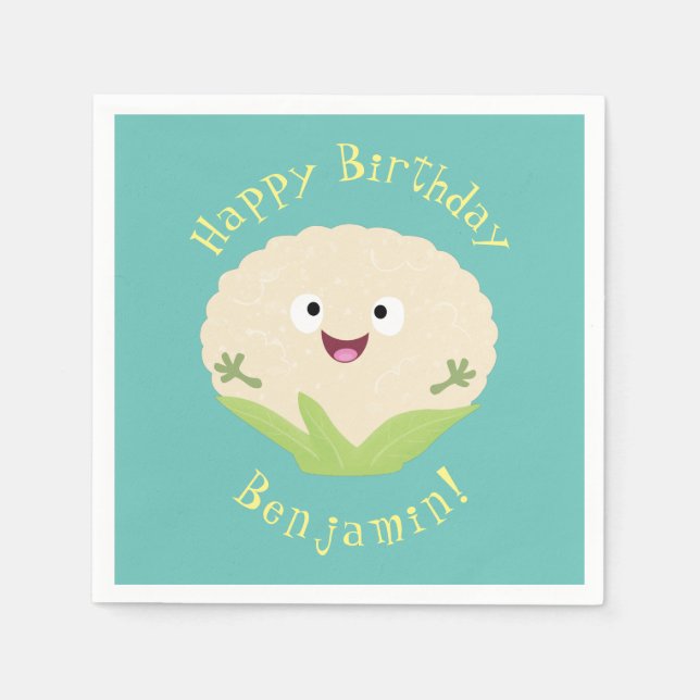 Cute happy cauliflower vegetable cartoon napkin (Front)