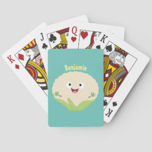 Cute happy cauliflower vegetable cartoon playing cards