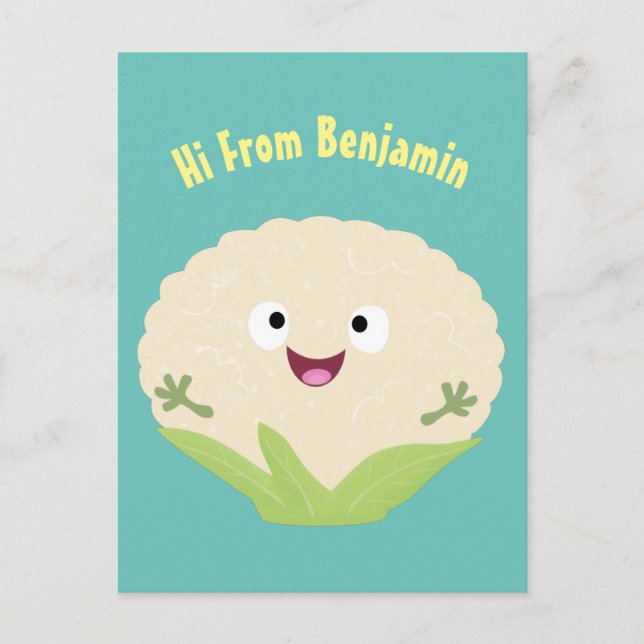 Cute happy cauliflower vegetable cartoon  postcard (Front)