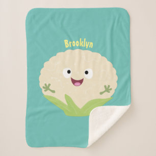 Cute happy cauliflower vegetable cartoon sherpa blanket