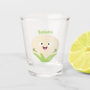 Cute happy cauliflower vegetable cartoon shot glass