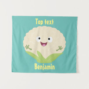 Cute happy cauliflower vegetable cartoon tapestry