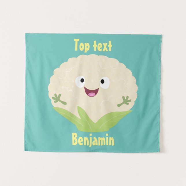 Cute happy cauliflower vegetable cartoon tapestry (Front (Horizontal))