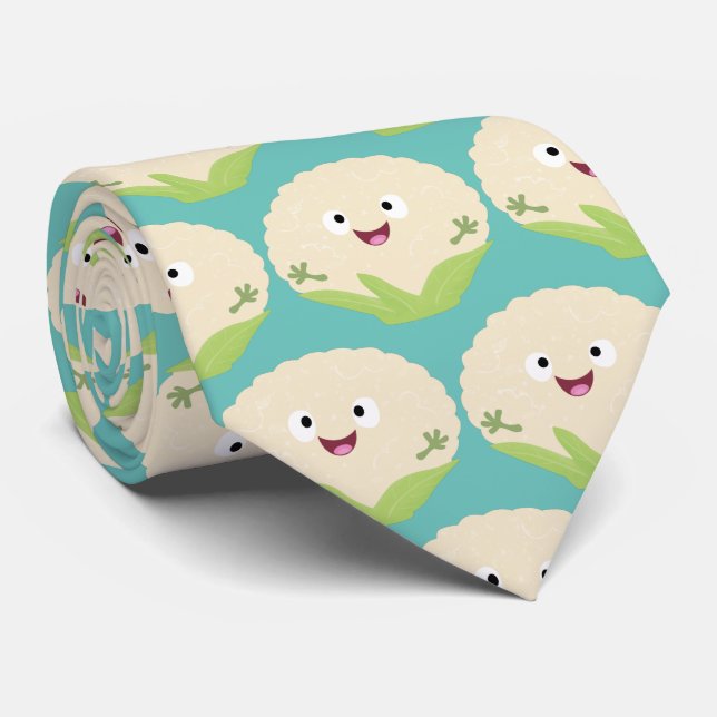 Cute happy cauliflower vegetable cartoon tie (Rolled)